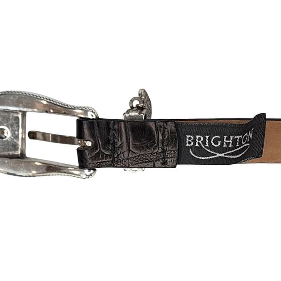 Brighton womens black Leather Belt sz Small Lizard Patern Ornate Silver Hardware - Picture 7 of 7
